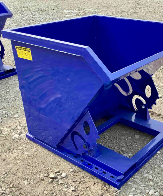 1 cubic yard self dumping hopper with captive pallet fork slots.