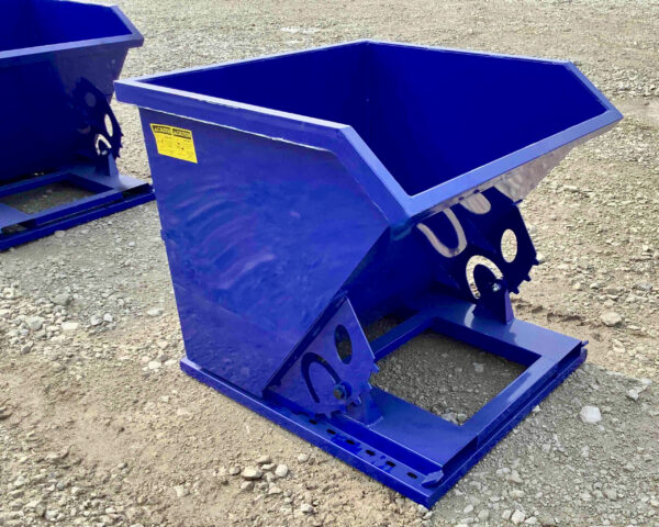 1 cubic yard self dumping hopper with captive pallet fork slots.