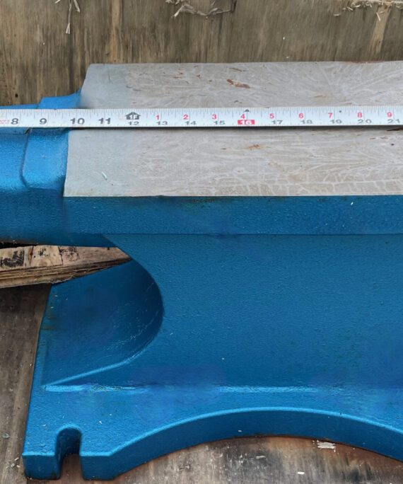 400 lb cast iron anvil for sale. Anvil features a bright blue factory finish and polished metal top surface.