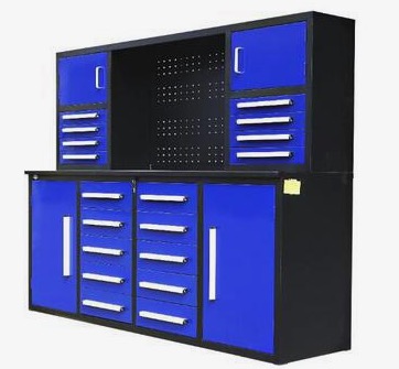 Steelman 7' Tool Cabinet w Workbench (18 Drawers, 4 Cabinets, Metal Pegboard)