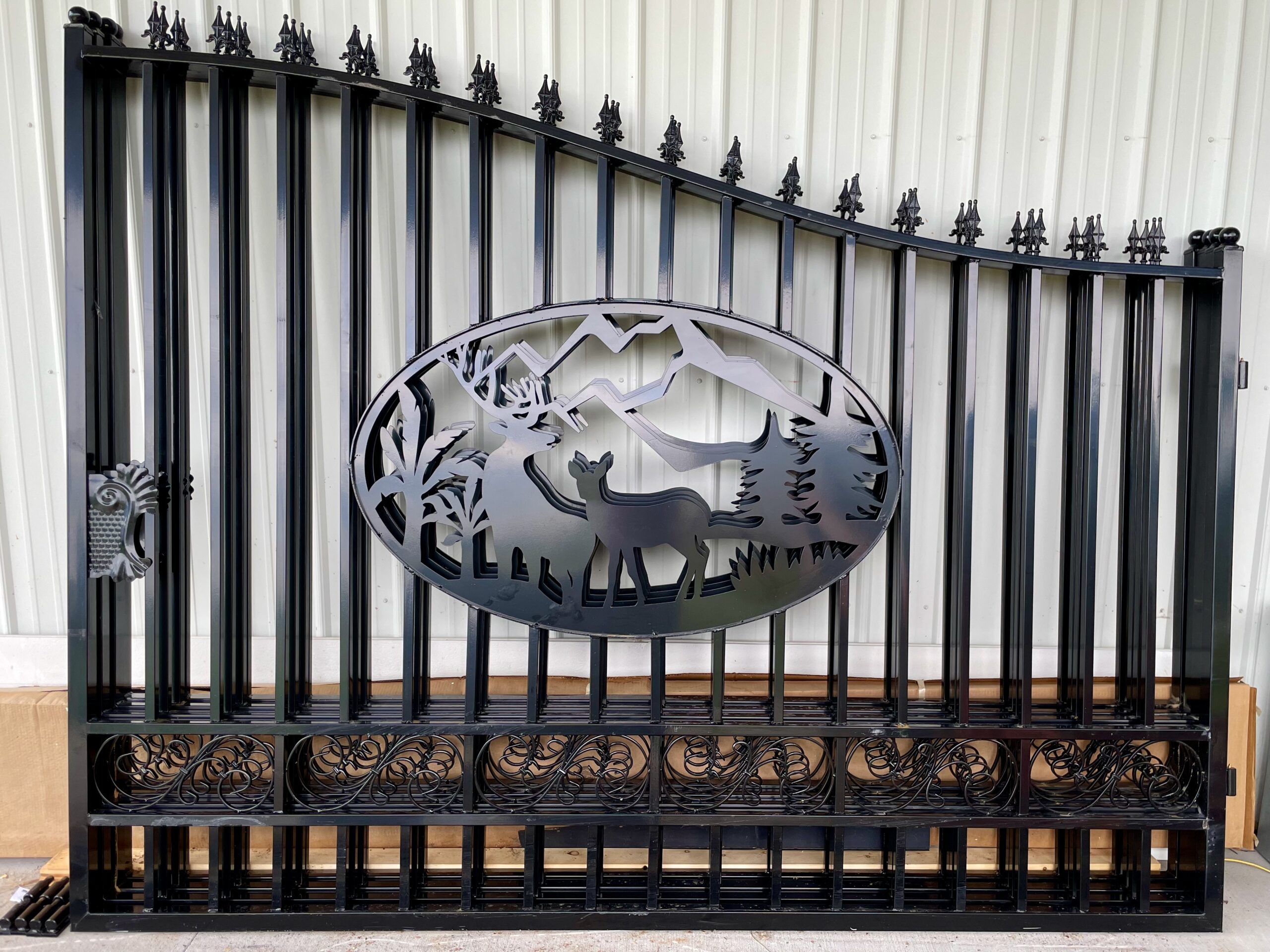 Twenty foot Wide pair of driveway gates with deer scene