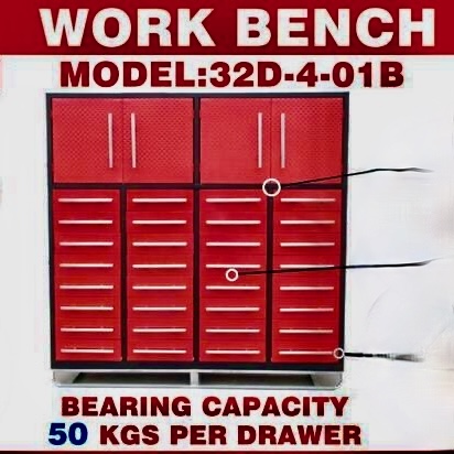 Red thirty two drawer steel tool cabinet wit powder coated finish