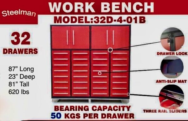 Steelman red thirty two drawer tool cabinet comes with non slip drawer liners per installed