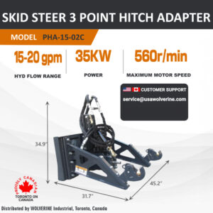 Wolverine brand skid steer quick attach to three point adapter complete with hydraulic PTO