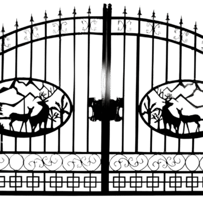 14' Bi Parting Driveway Gates with Decorative Cow and Calf Scene