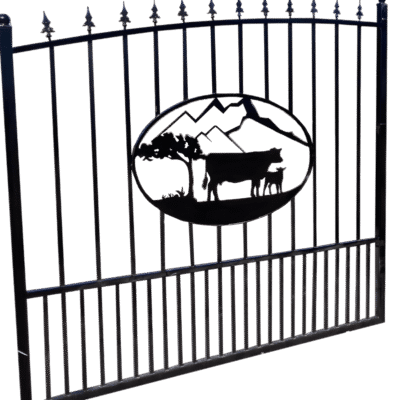 fourteen foot wide pair of driveway gates wit how calf scene for sale.