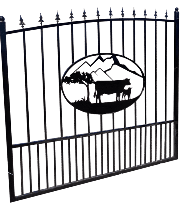 fourteen foot wide pair of driveway gates wit how calf scene for sale.