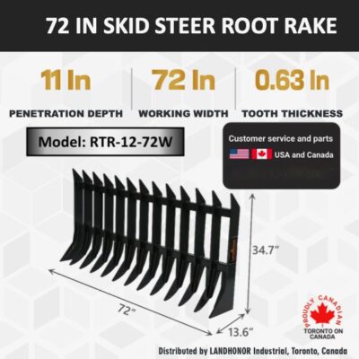 Skid Steer Quick Attach 72 IN Skid Steer Root Rake