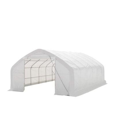 20' x 30' Straight Wall Peak Ceiling Storage Shelter with Heavy Duty 17 oz PVC Cover & Drive Through Door