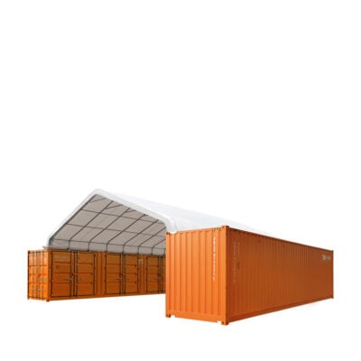 30' x 40' Peaked Roof Container Shelter with 11 oz PE Tarpaulin