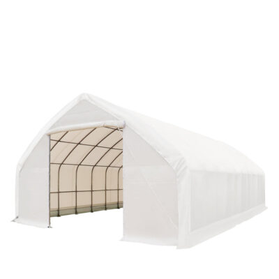 30' x 50' Straight Wall Peak Ceiling Storage Shelter with Heavy Duty 11 oz PE Cover & Drive Through Doors