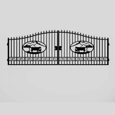 20' Bi Parting Driveway Gates with Decorative Cow and Calf Scene