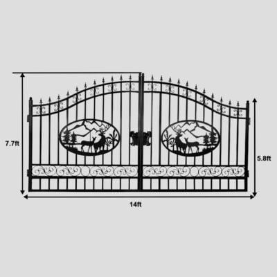14' Bi-Parting Driveway Gates with Wildlife Scene – Deer & Doe Design