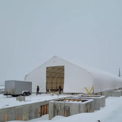 TMG Heavy Series™ 50' x 80' Dual Truss Storage Shelter with Heavy Duty 32 oz PVC Cover & Drive Through Doors, TMG-DT5080-PRO product image - Cliffhouse Buildings TMG Heavy Series™ 50' x 80' Dual Truss Storage Shelter with Heavy Duty 32 oz PVC Cover & Drive Through Doors, TMG-DT5080-PRO product image