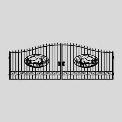 20' Bi Parting Driveway Gates with Decorative Deer and Doe Design