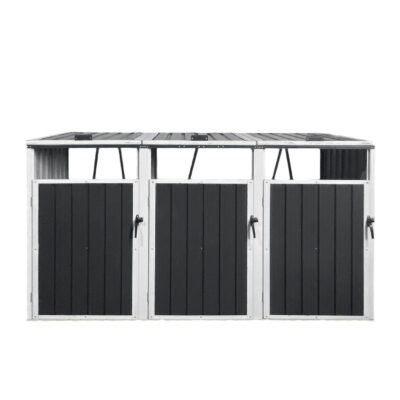 Garbage Bin Shed, Stores 3 Trash Cans, Metal Bin Shed
