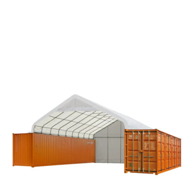30' x 40' PVC Fabric Container Peak Roof Shelter with End wall