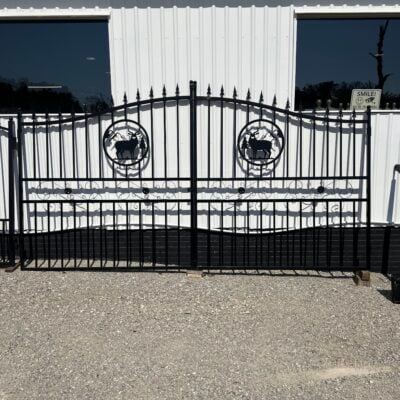 14' Bi Parting Driveway Gates with Decorative Elk Scene