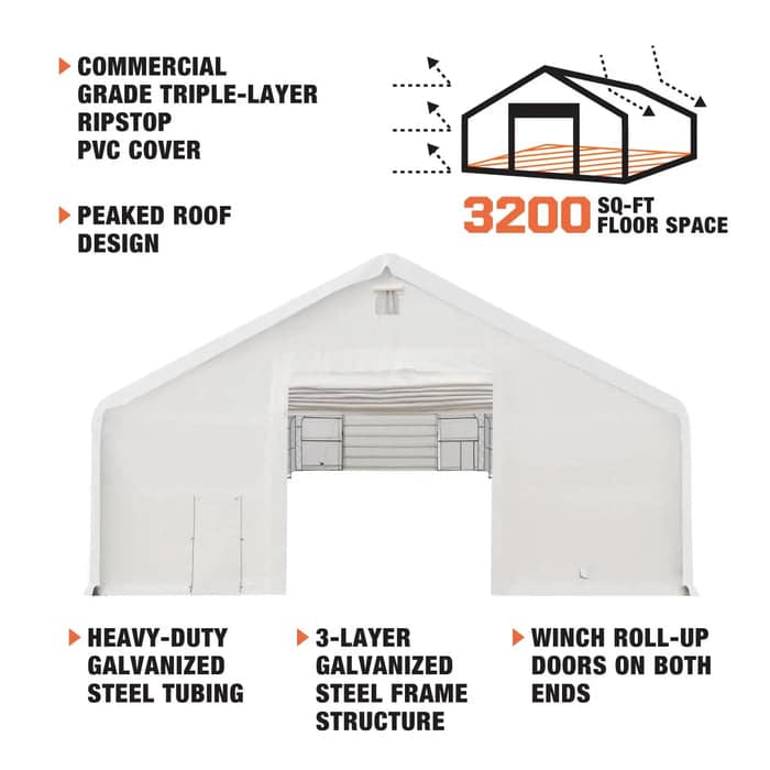 TMG-DT4081 40 x 80 Dual Truss Storage Shelter product image 3 - Cliffhouse Buildings TMG-DT4081 dual truss storage shelter product view
