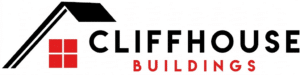 Cliffhouse Buildings logo with a stylized roof and red window blocks beside the bold wordmark on white.