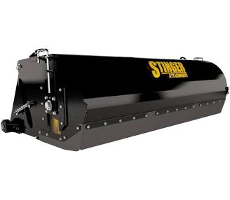 Stinger broom 60 - Cliffhouse Buildings Stinger 60-inch skid steer broom attachment featuring a durable black exterior, designed for cleaning surfaces efficiently.