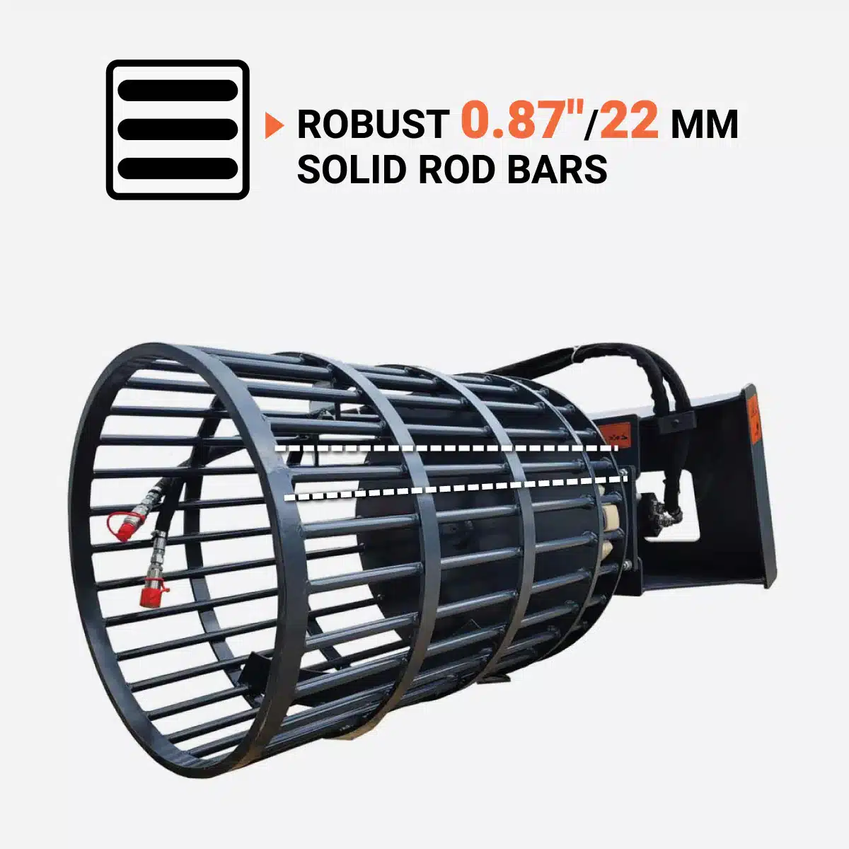 TMG-SRP32_2 - Cliffhouse Buildings Skid steer rotary rock picker attachment with robust 0.87 in solid rod bars.