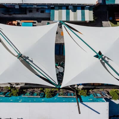 Superior Shade square pinwheel sail shade structure