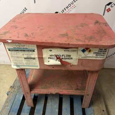 Used Hydro-Flow parts washer Model 31200A on red steel stand