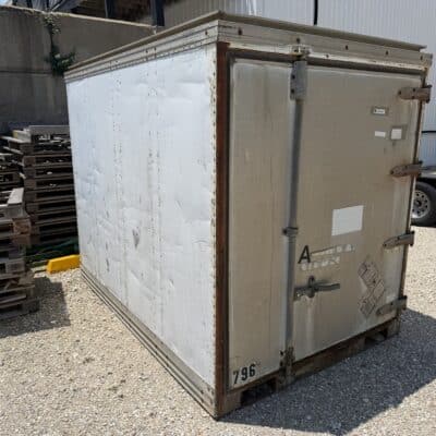 Used 8 foot steel shipping container exterior with doors on both ends