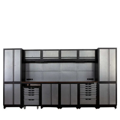 TMG-WBM12-BB 12' Extreme-Duty Steel Garage Tool Chest w/Pegboard, Power Outlets, USB Port, Magnetic Motion LED Lamps, Ca