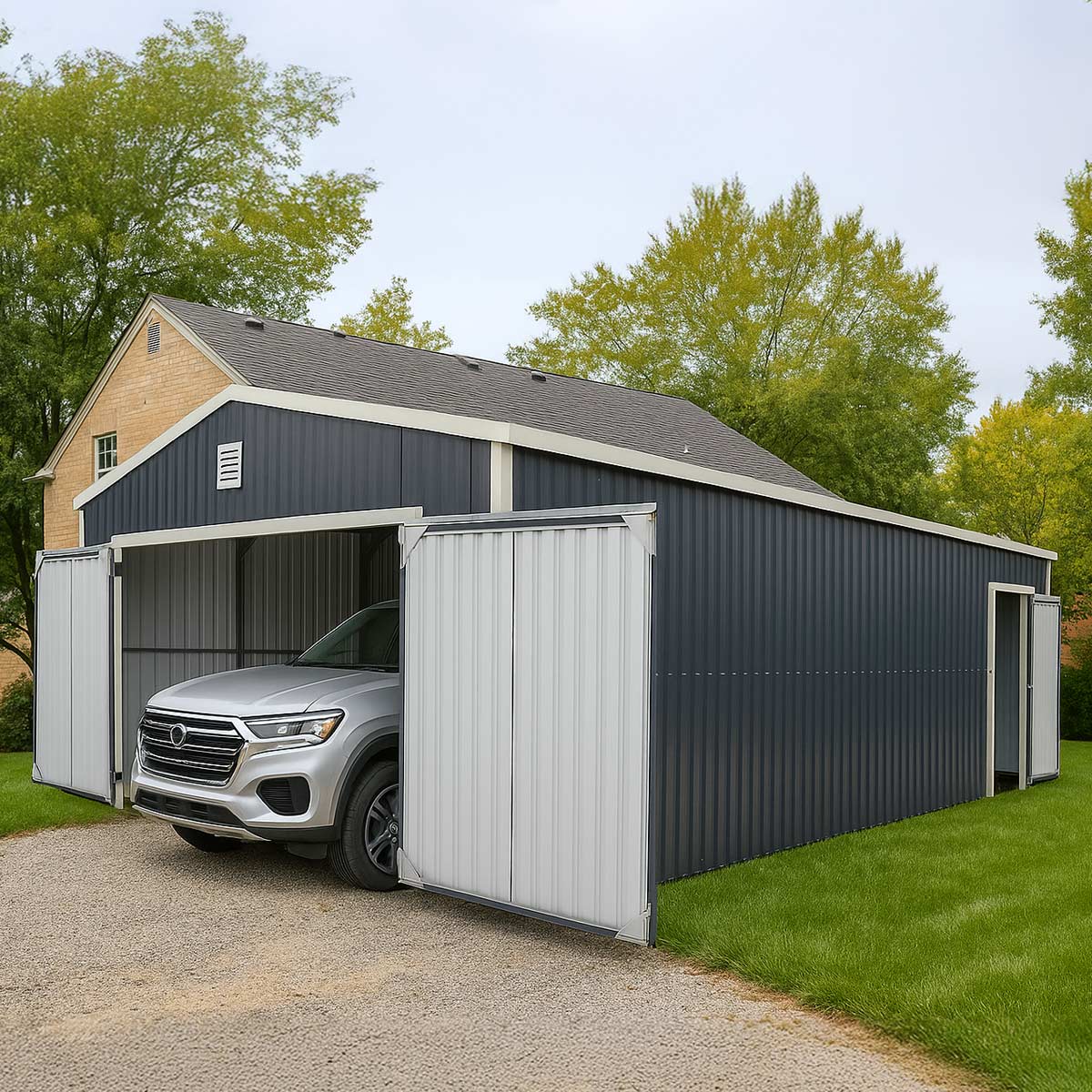 TMG-MS1624A 16' x 24' Metal Garage Shed with Swing Front & Side Doors, 10'6" Peak Height, TMG-MS1624A