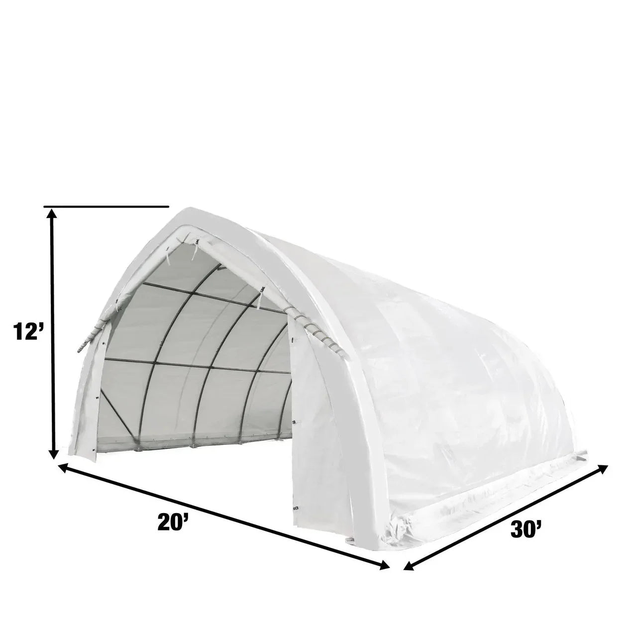 TMG-ST2032P 20' x 30' Arch Wall Peak Ceiling Storage Shelter with Heavy Duty 11 oz PE Cover & Drive Through Doors, TMG-S