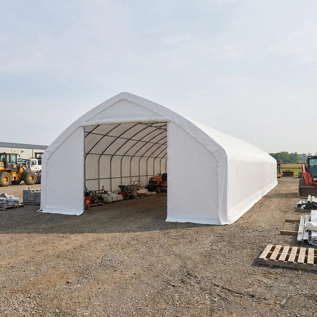 TMG-ST3072V 30' x 70' Straight Wall Peak Ceiling Storage Shelter with Heavy Duty 17 oz PVC Cover TMG-ST3072V (Previously