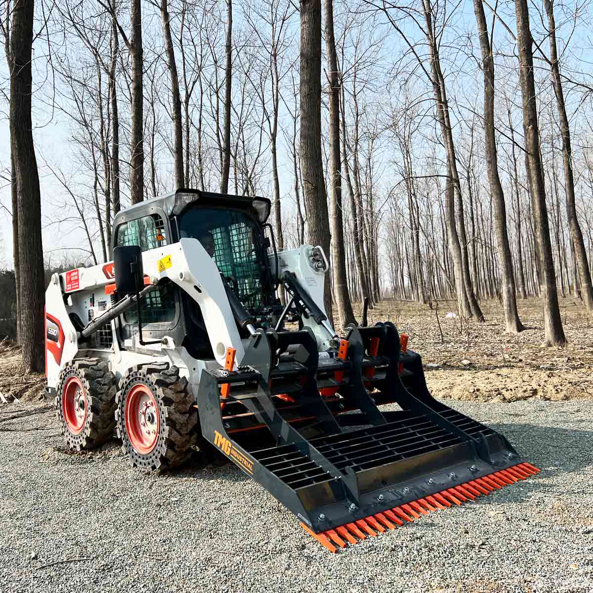 Skid Steer Land Plane with Adjustable Reversible Ripper Teeth - Cliffhouse Buildings TMG-SLP72 72" Skid Steer Land Plane, 6 Adjustable Ripper Teeth, Reversible Planer Comb, Grading, Spreading & Leveling, T