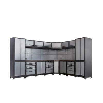TMG-WBM15 Extreme-Duty Steel Garage Corner (11' + 8.5') Tool Chest w/Pegboard, Power Outlets, USB Port, Magnetic Motion