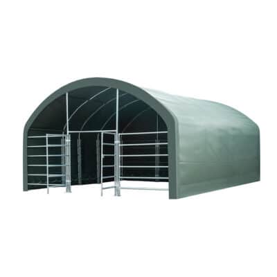 TMG-ST2022L TMG Heavy Series™ 20' x 20' Livestock Corral Shelter, 12' Dome Roof, 17 oz Military Green PVC Covering, 6-Ba
