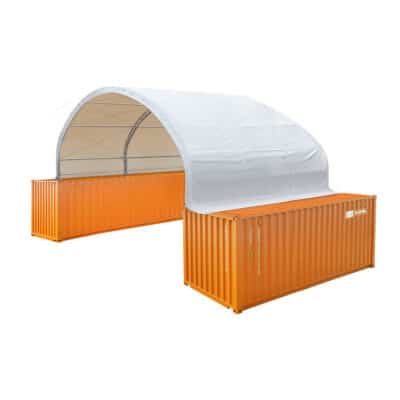 TMG-DT4022C-V2 40' x 20' Dual Truss Container Shelter with Heavy Duty 21 oz PVC Cover, TMG-DT4022C-V2